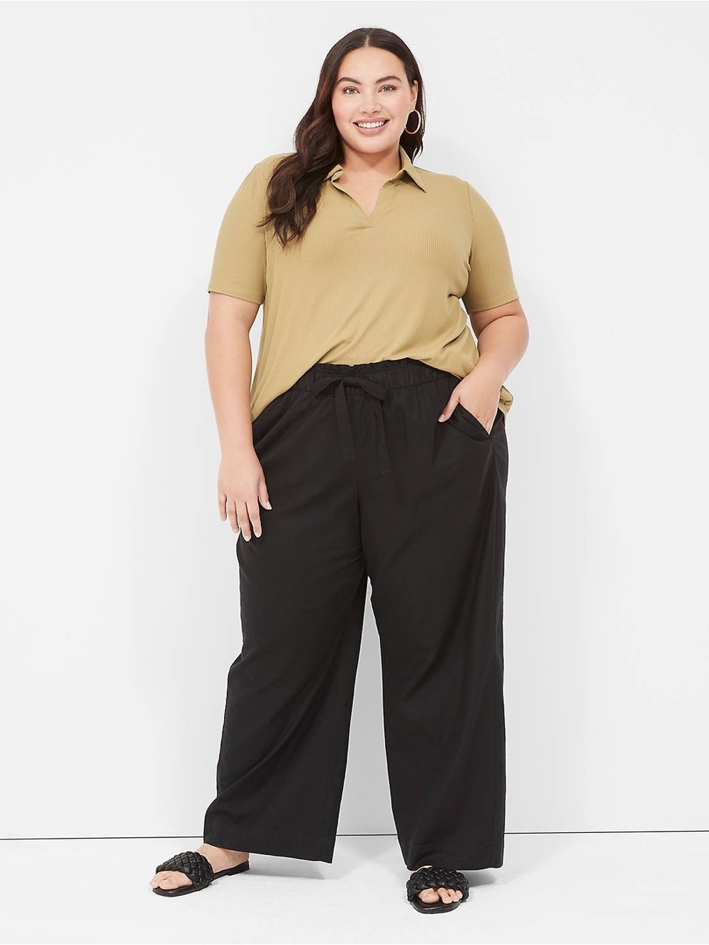 NWOT Lane Bryant Wide Leg Linen Blend Pants, Size 18, Black